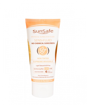 فلوئید ضد آفتاب فاقد جاذب های شیمیایی SPF50 سان سیف Sun Safe وزن 50 گرم