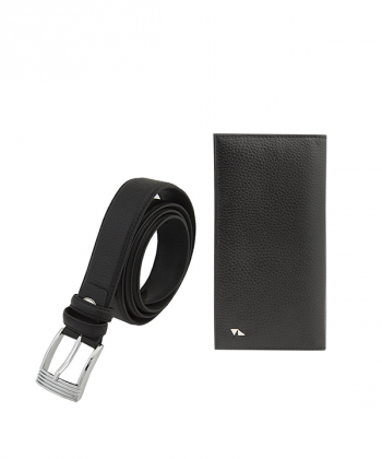 ست چرمی کیف پول و کمربند چرم مشهد Mashhad Leather کد U0018 - مشکی
