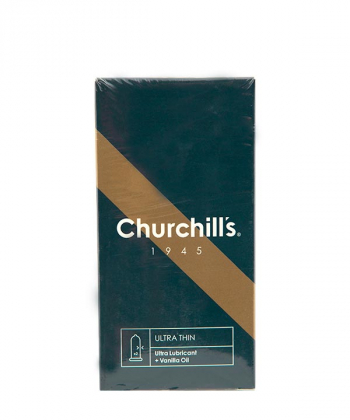 کاندوم بسیار نازک حاوی روان کننده مضاعف چرچیلز Churchills مدل Ultra Thin بسته 12 عددی
