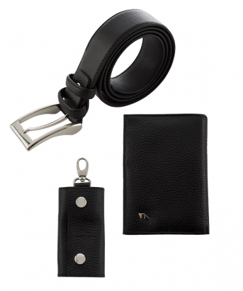 ست چرمی کیف، کمربند و جاکلیدی مشکی چرم مشهدMashhad leather مدل U0010